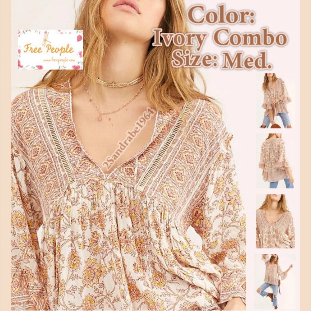 NWT - Free People Moonlight Dance Tunic - Ivory Combo - Size: Medium